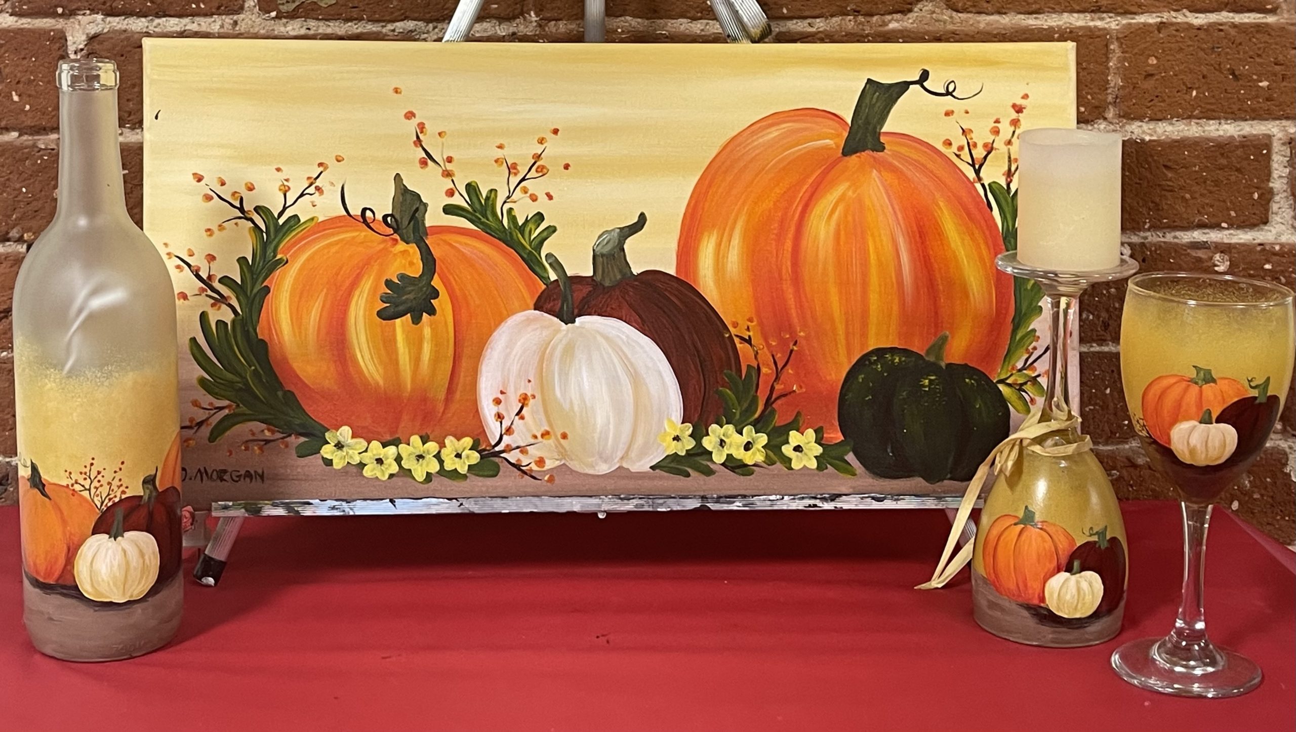 HARVEST, set of Wine Glasses, Lighted Bottle or on a Canvas